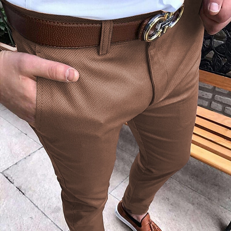 Men's Trousers Chinos Jogger Pants Zipper Pocket Plain Full Length Formal Business Classic Smart Casual Black Light gray4