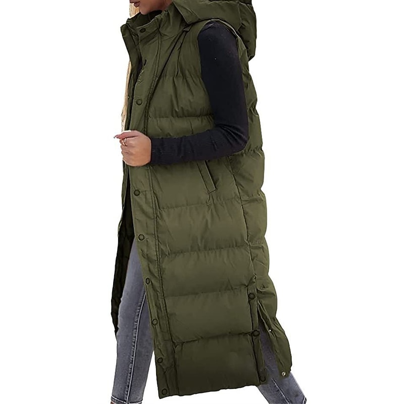 Women's Vest Warm Breathable Buttons Pocket Fashion Casual Street Style Plain Outdoor Vacation Street Daily Wear Single Breasted Long Hoodie Regular Fit Sleeveless Outerwear Black White Sky Blue Fall4