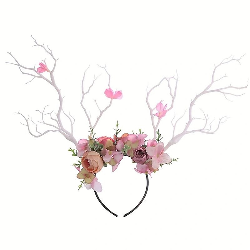 1pc Simulation Tree Branch Antlers Hair Hoop Flowers Tree Branch Headband For Women Cosplay Christmas Festival Birthday Party2