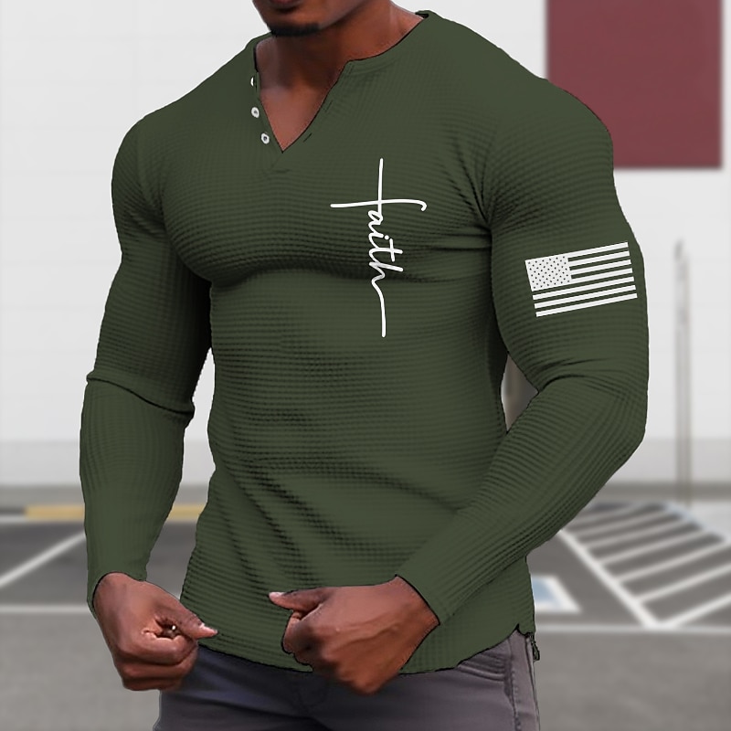 Men's Graphic Cross Henley Shirt Waffle T Shirt Long Sleeve 3D Print Fashion Designer Casual Sports Outdoor Holiday Festival Spring &  Fall Black White Yellow Green Gray Henley Henley T-Shirt4