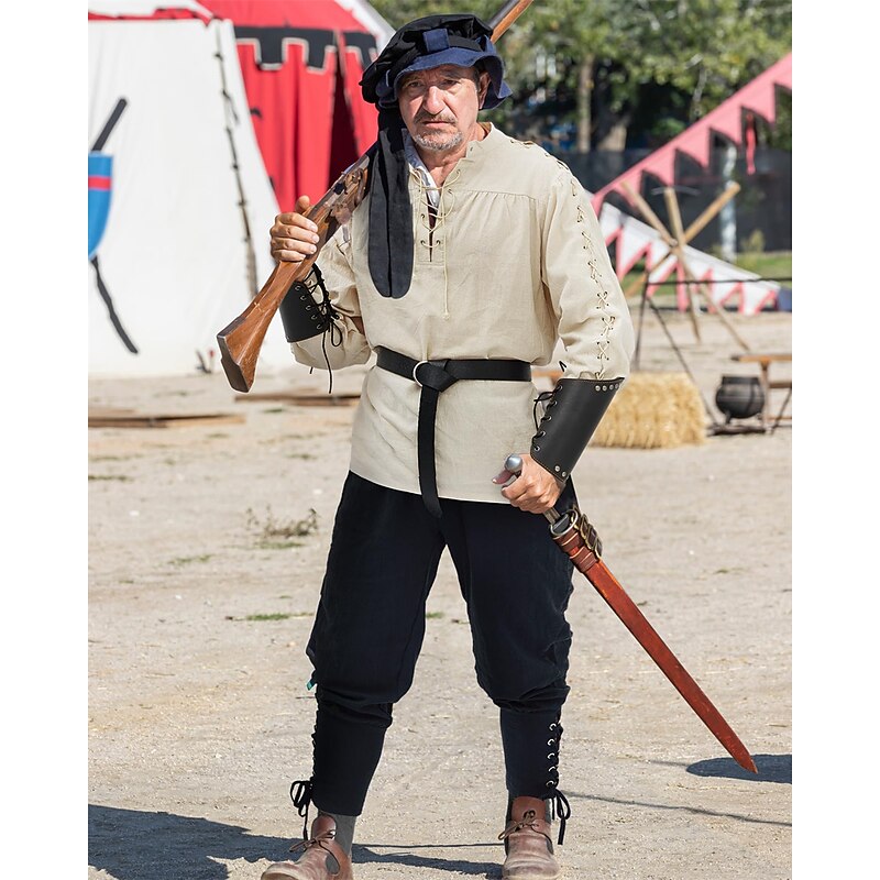 Retro Vintage Medieval Renaissance Pants Outfits Waist Belt Pirate Viking Ranger Fancy Dress Men's Viking Fantasy Halloween Carnival Masquerade Carnival Performance Masquerade Adults' Shirt Pants Belt3