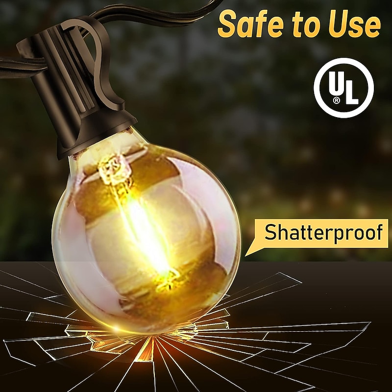 UL Certified Outdoor LED Bulb String Lights 98ft 30m String Lights Outdoor with Shatterproof G40 LED Bulbs Waterproof Hanging Patio Lighting for Christmas Patio House Backyard Balcony Party4