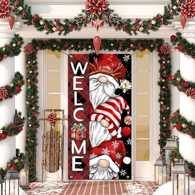 Christmas Door Decorations Gnomes Door Covers Door Tapestry Door Curtain Decoration Xmas Backdrop Door Banner for Front Door Holiday Party Decor Supplies