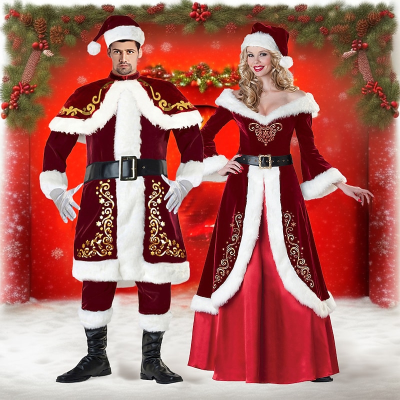 Santa Claus Mrs.Claus Santa Suits Cosplay Costumes Matching Family & Couples Men's Women's Christmas Cosplay Costume Family Matching Outfits Adults' Christmas Masquerade Christmas Eve Christmas Party