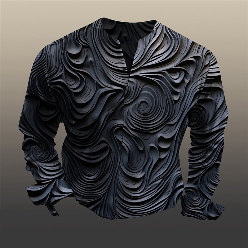 Men's Embossed Relief Pattern Shirt Button Up Shirt Long Sleeve Vintage Outdoor Casual Daily Fall & Winter Split Neck Print Yellow Gray