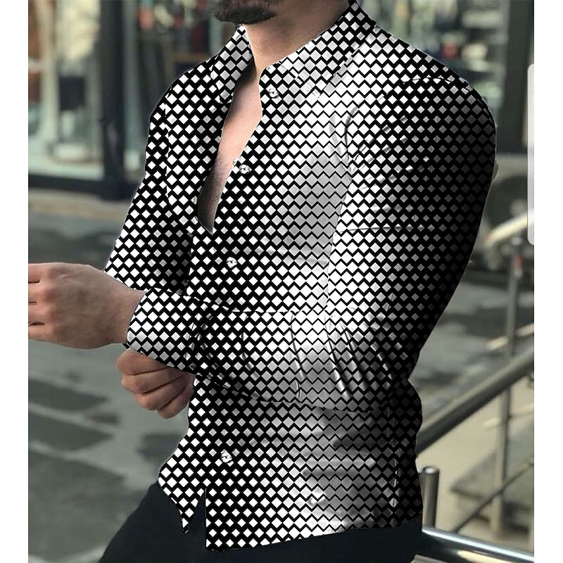 Men's Geometric Geometric Pattern Shirt Button Up Shirt Long Sleeve Fashion Designer Casual Daily Holiday Going out Spring & Summer Turndown 3D Print Button-Down Black Blue Brown Green