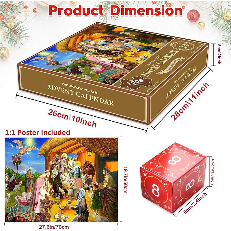 Christmas Advent Calendar 2025 - Welcoming The Nativity, Christmas Advent Calendar Jigsaw Puzzle 24 Boxes,1008 Pieces Puzzles Countdown To Christmas, Xmas Gifts For Women Men Kids4