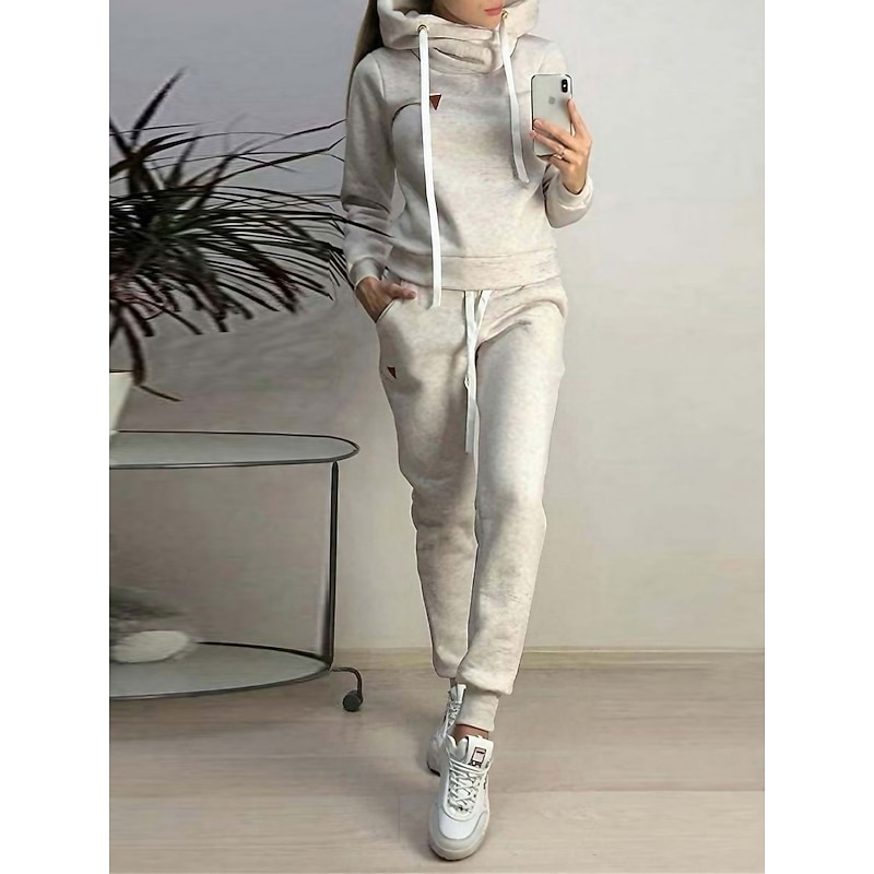 Women's Pajamas Sets Warm Fashion Plush Pure Color Hoodie Pant Home Daily Bed Long Sleeve Hoodie Black Pink Blue Light Grey Fall Winter3