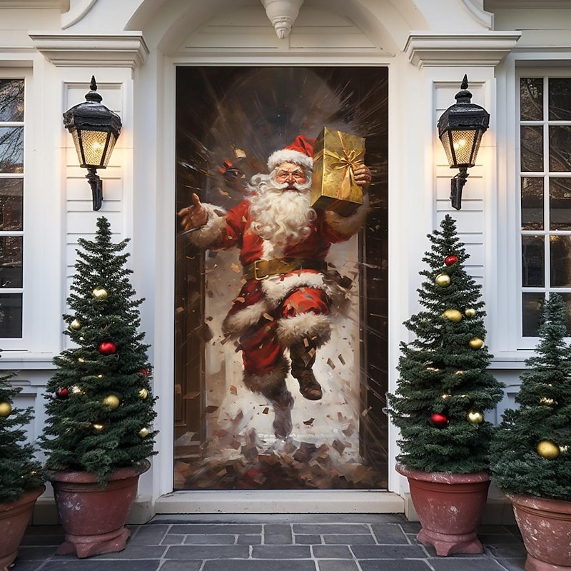 Christmas Door Decorations Santa Deliver Gift Door Covers Door Tapestry Door Curtain Decoration Xmas Backdrop Door Banner for Front Door Holiday Party Decor Supplies4