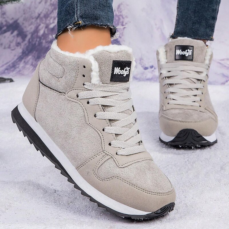 Women's Faux Suede Winter Sneakers with Plush Lining - Casual Warm Lace-Up Shoes for Cold Weather