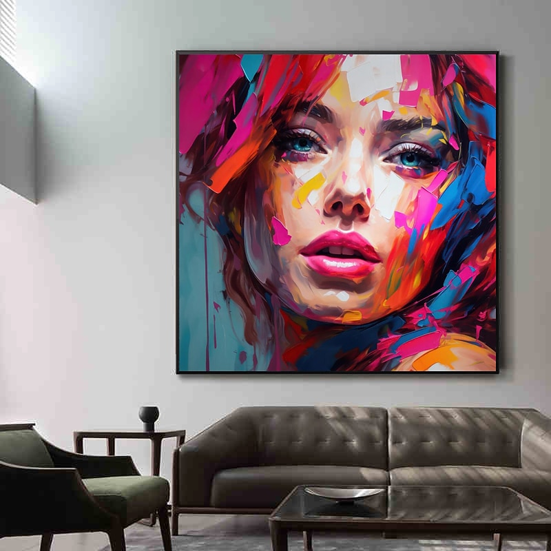 Best on Canvas Handmade Abstract Portrait Oil Painting The Hot Color Hand-Painted Knife David Palette Woman Face Oil Paintings3