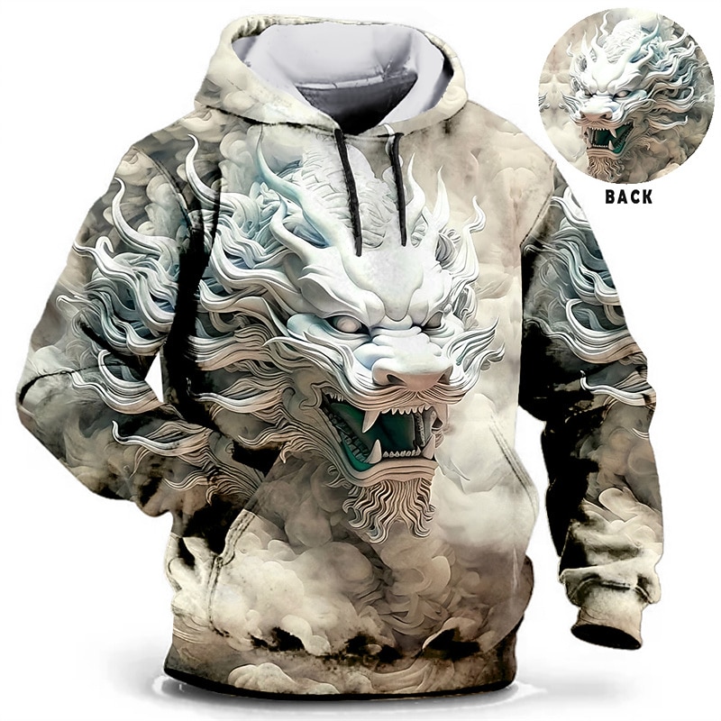 Men's Animal Graphic Prints Hoodie Hoodies Sweatshirt Daily Classic Long Sleeve Hooded Holiday Going out Streetwear Blue Green Print Spring & Fall Designer4
