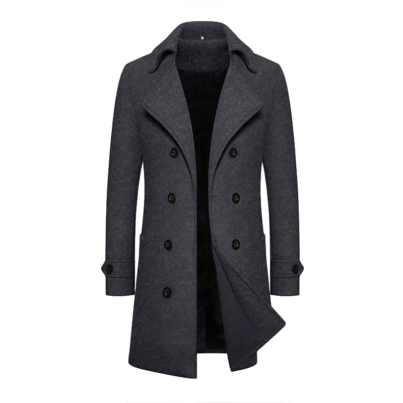 Men's Winter Coat Overcoat Peacoat Long Trench Coat Outdoor Daily Wear Fall & Winter 95% polyester 5% cotton Warm Outerwear Clothing Apparel Fashion Streetwear Plain Lapel Double Breasted2