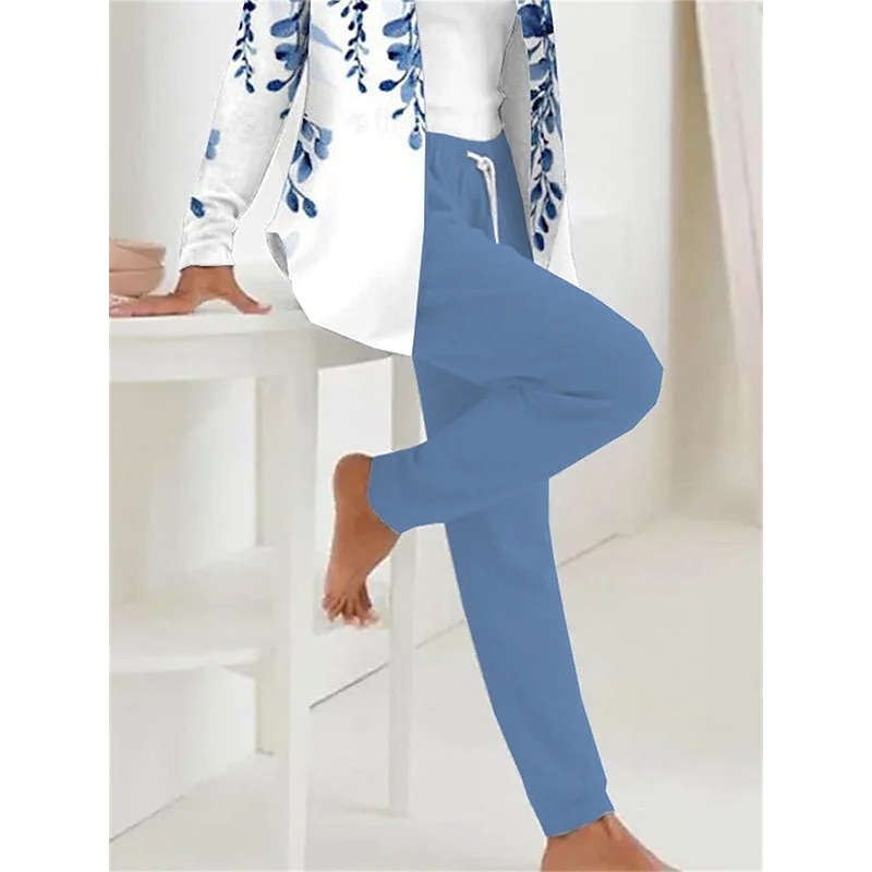 Women's 2 Pieces Hoodie Tracksuits Pants Sets Active Daily Pants Trousers Long Sleeve Hooded Floral Drawstring Print Outdoor Casual Black Pink Red Fall & Winter Regular Fit3