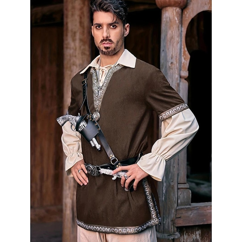 Retro Vintage Medieval Renaissance Shirt Tunic Viking Ranger Elven Fancy Dress Men's Viking Fantasy Halloween Masquerade Carnival Performance Halloween Adults' Top
