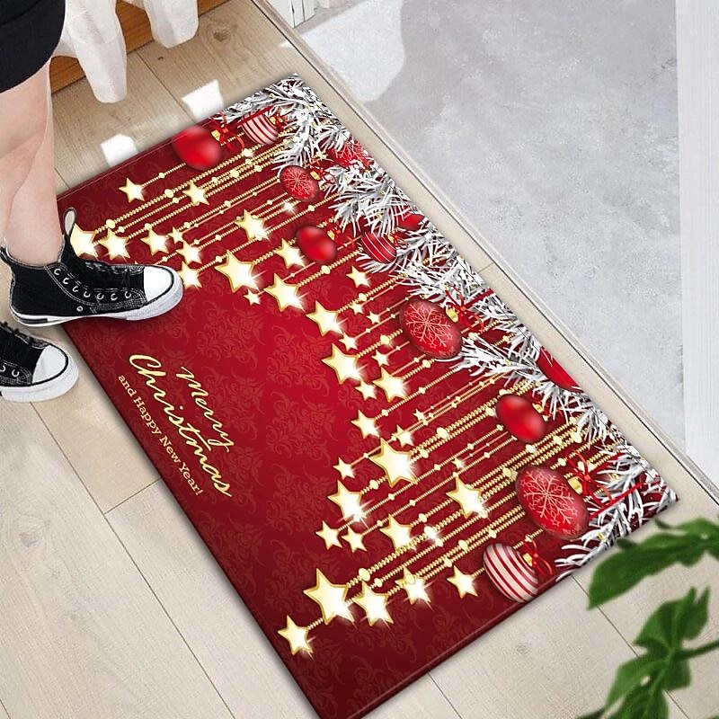 Christmas Doormat Holiday Door Mat Winter Christmas Deer Indoor/Outdoor Welcome Mat Floor Door Mat for Home Decoration Red Christmas Rug Entryway Front Porch Farmhouse Decor