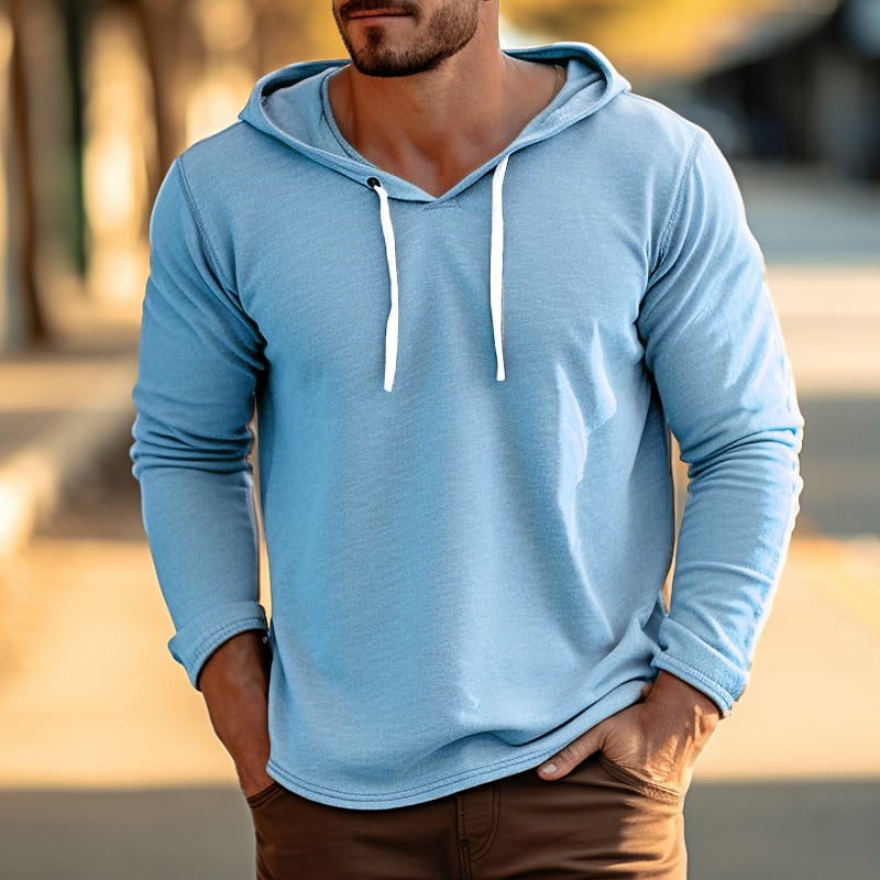 Men's T Shirt Tee Top Long Sleeve Shirt Long Sleeve Hooded Spring &  Fall Plain Fashion Designer Basic Vacation Street Going out Light Blue Brown Green Top Tee for Men3