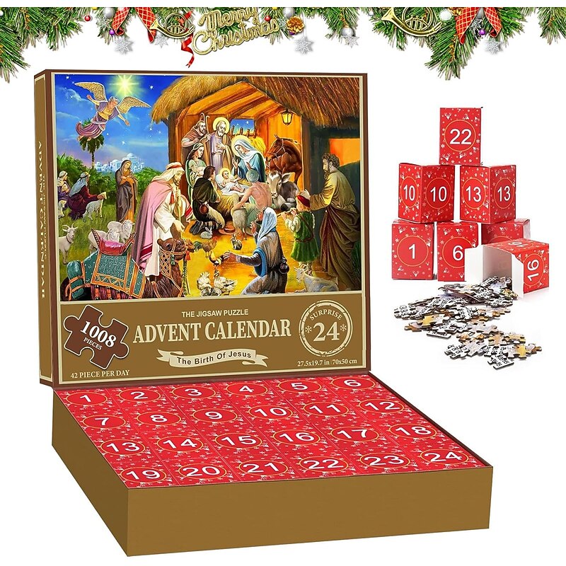 Christmas Advent Calendar 2025 - Welcoming The Nativity, Christmas Advent Calendar Jigsaw Puzzle 24 Boxes,1008 Pieces Puzzles Countdown To Christmas, Xmas Gifts For Women Men Kids
