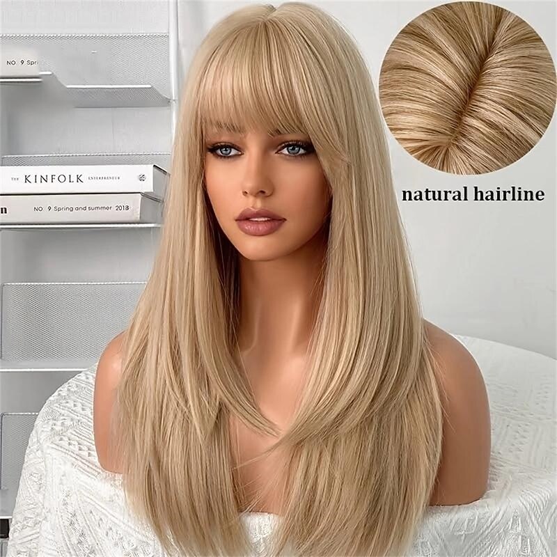 Long Straight Blonde Wig With Party Role-playing Lolita Synthetic Wig Women's High-definition Natural Fiber Heat-resistant Christmas Party Wigs2