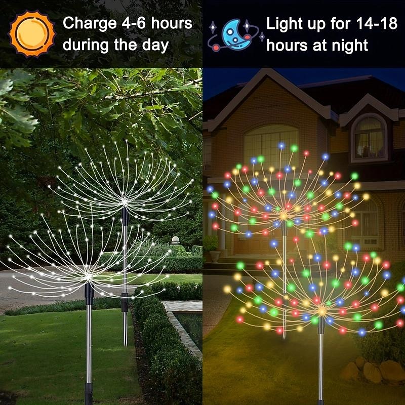 5pcs/set Outdoor Solar Fireworks Lights, 120LED Lawn Flower Lights, Outdoor Waterproof Solar Garden Fireworks Lights with Remote Control, Suitable for Villa Garden, Yard Balcony, Pathway Lawn, Holiday2