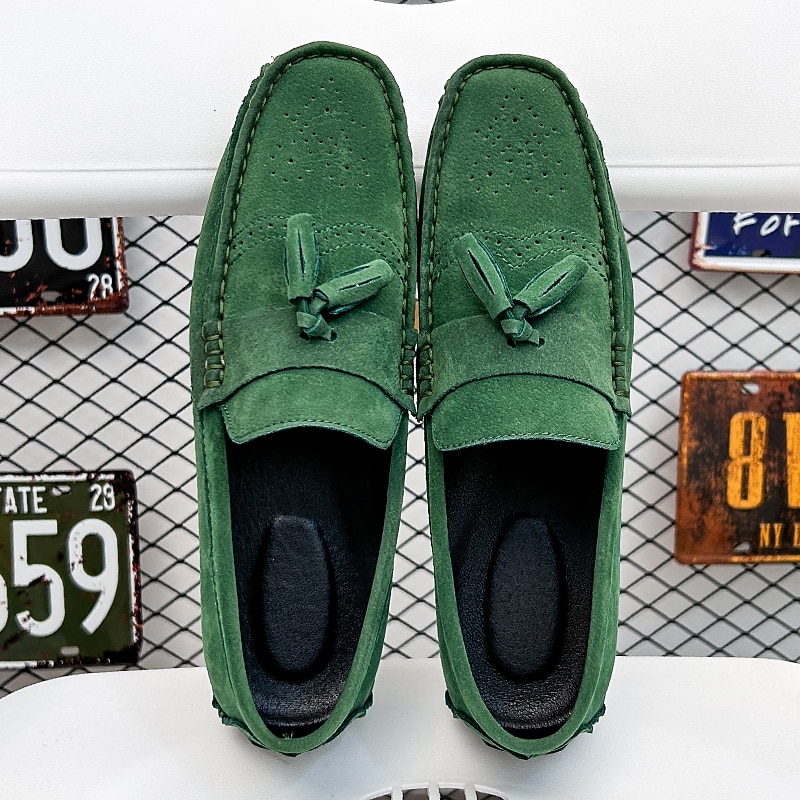 Men's Green Suede Loafers – Casual Slip-On Moccasins with Non-Slip Sole for Driving & Everyday Wear