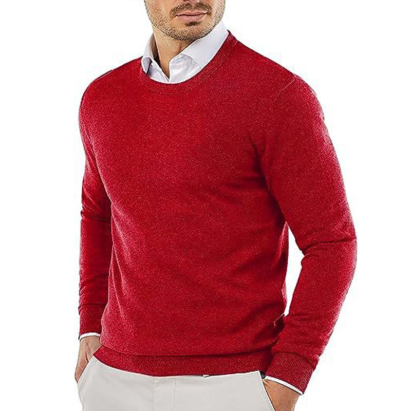 Men's Dress Sweater Pullover Sweater Jumper Jumper Ribbed Knit Cropped Knitted Plain Crew Neck Keep Warm Modern Contemporary Daily Wear Going out Clothing Apparel Fall Winter Black Yellow S M L2