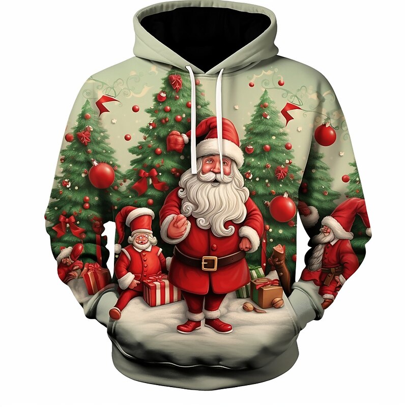 Christmas Men's Christmas Scene 3D Hoodies Santa'S Highway Graphic Fashion Daily Basic 3D Print Pullover Sports Outdoor Holiday Vacation Hoodies Beige Hooded Front Pocket Spring & Claus White Cotton4