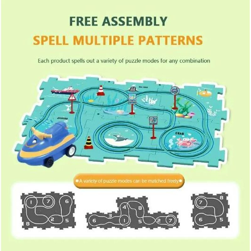 Tiktok Car Map Jigsaw Diy Track Set Electric Car Toy Mini Road Sign Puzzle Toy4
