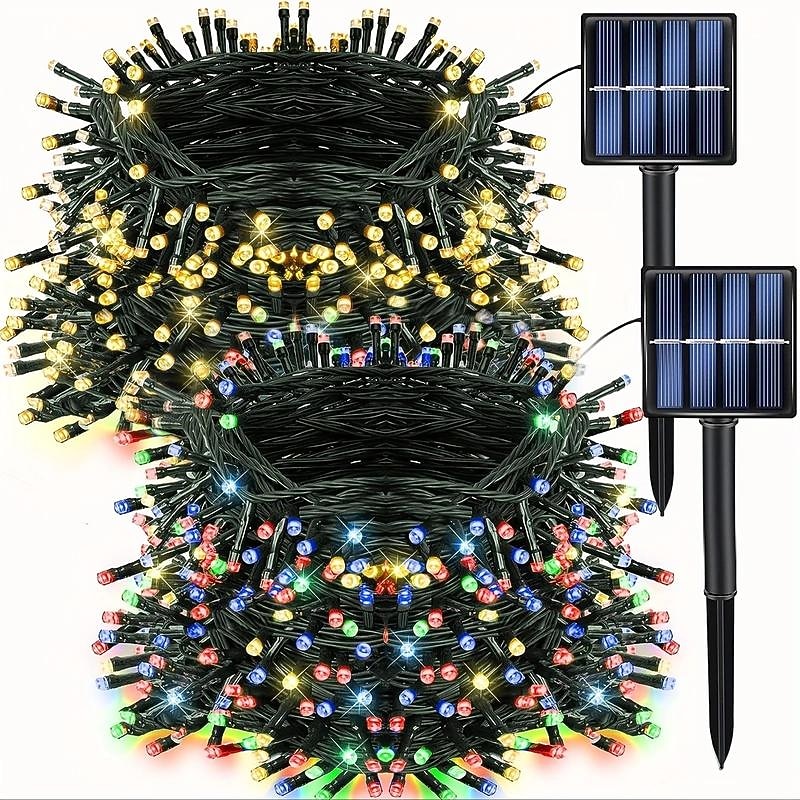 Solar String Light Multi-Colored, Christmas Solar Powered With 8 Modes Waterproof Copper Wire Fairy Lights for Bedroom Patio Garden Tree Party Yard Decoration Lighting Decoration for Balcony, Xmas,2
