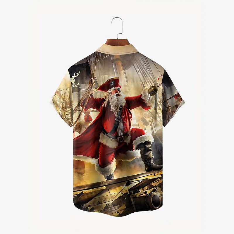 Christmas Men's Santa Claus Hawaiian Shirt Pirate Fashion Casual Outdoor clothing Daily Wear Streetwear Fall Turndown Short Sleeve khaki S M L Normal2