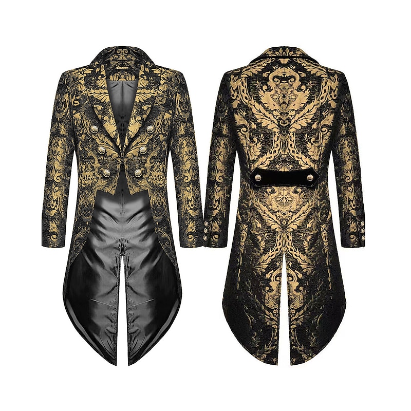 Men's Casual Blazer Black Gold Vampire Gothic Plus Size Jacket Showman Tuxedo Tailcoat Dress Frock Coat Steampunk Victorian2