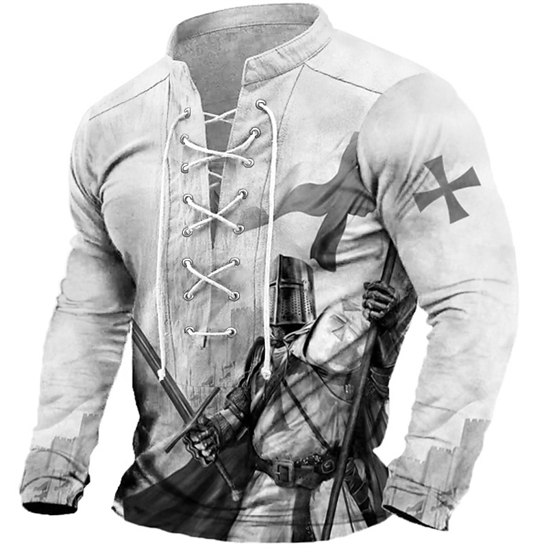 Men's Knights Templar Graphic Prints Graphic Tee Long Sleeve T shirt Shirt Fashion Designer Casual Outdoor Vacation Daily Wear Blue Green Khaki Spring &  Fall Clothing Apparel S M L XL 2XL 3XL2