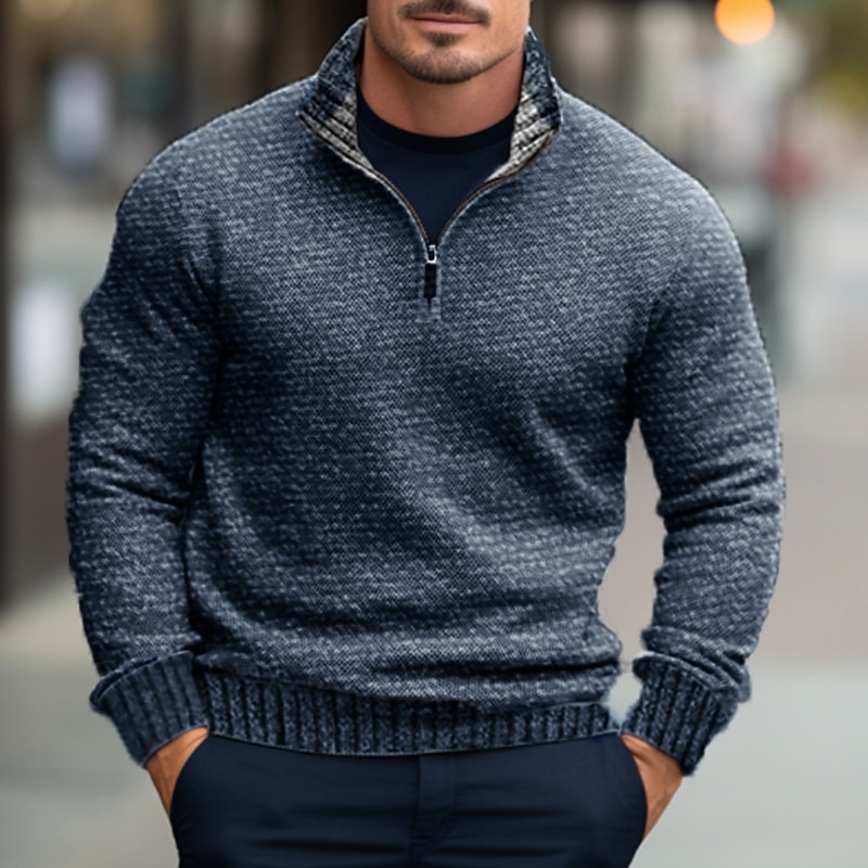 Men's Pullover Sweater Jumper Cropped Sweater Quarter Zip Sweaters Xmas Sweater Quarter Zip Pullover Sweater Ribbed Knit Zipper Knitted Plain Quarter Zip Keep Warm Modern Contemporary Daily Wear2