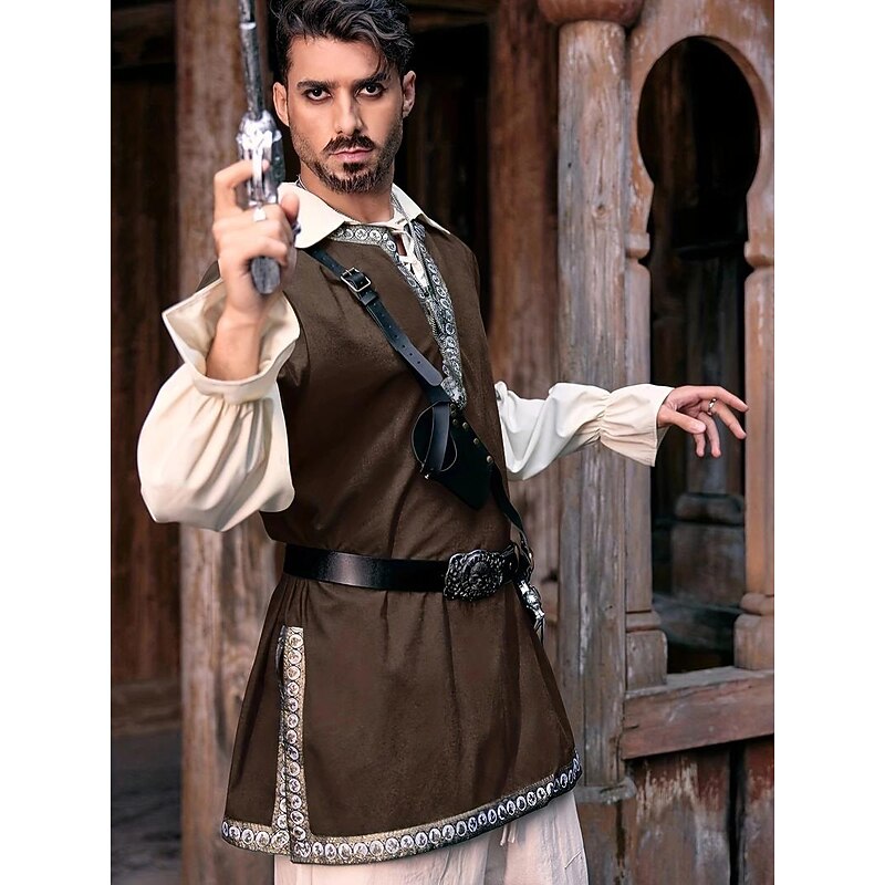 Retro Vintage Medieval Renaissance Shirt Tunic Viking Ranger Elven Fancy Dress Men's Viking Fantasy Halloween Masquerade Carnival Performance Halloween Adults' Top4