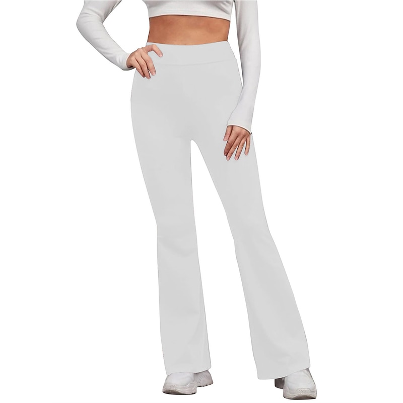 Women's Flare Leggings Fashion Streetwear Simple Full Length High Waist Solid Color High Cut Comfort Breathable Comfortable Micro-elastic Outdoor Vacation Yoga off white Black Yellow Red Fall Winter3