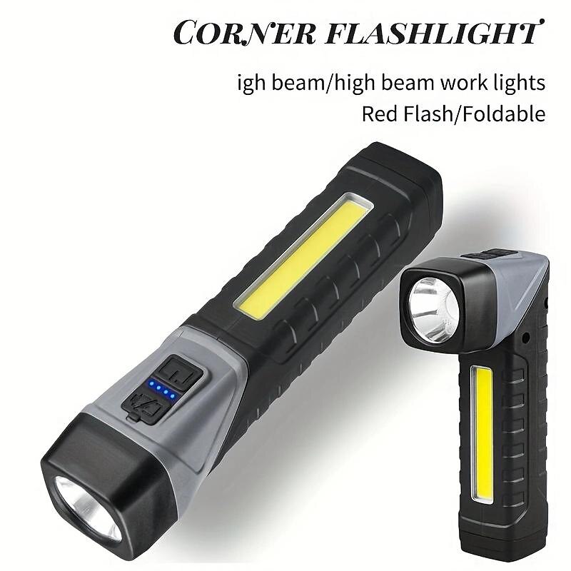 New Multi-functional 90-degree Angle Portable Flashlight USB Charging with Magnet Work Light Power Display