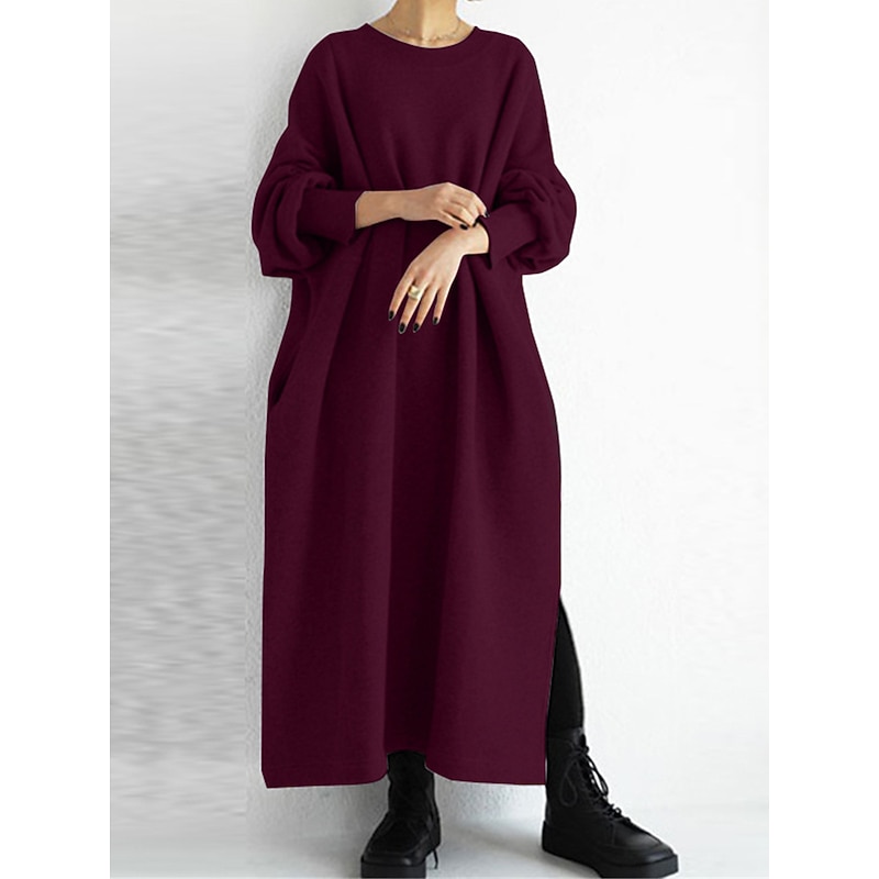 Women's Sweatshirt Dress Casual Dress Long Dress Maxi Dress Active Daily Outdoor Holiday Vacation Crew Neck Design Pure Color Loose Fit Black Wine Gray S M L XL XXL2
