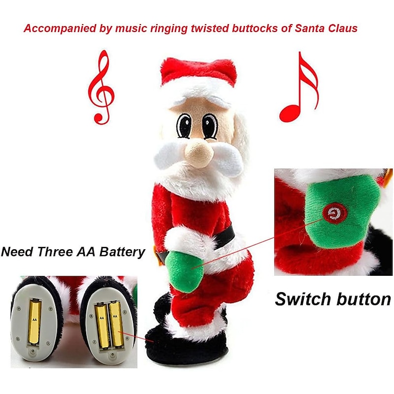 Christmas Singing Hip Shaking Santa Toys Santa Figure Twisted Hip Twerking Singing Dance Electric Santa Toy for Children Xmas Decorations Christmas Funny Gift and Celebration2