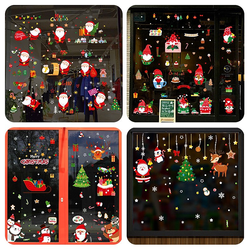 2023 Christmas Static Electricity Window Stickers Santa Claus Snowman Elk Display Window Glass Decoration Stickers2