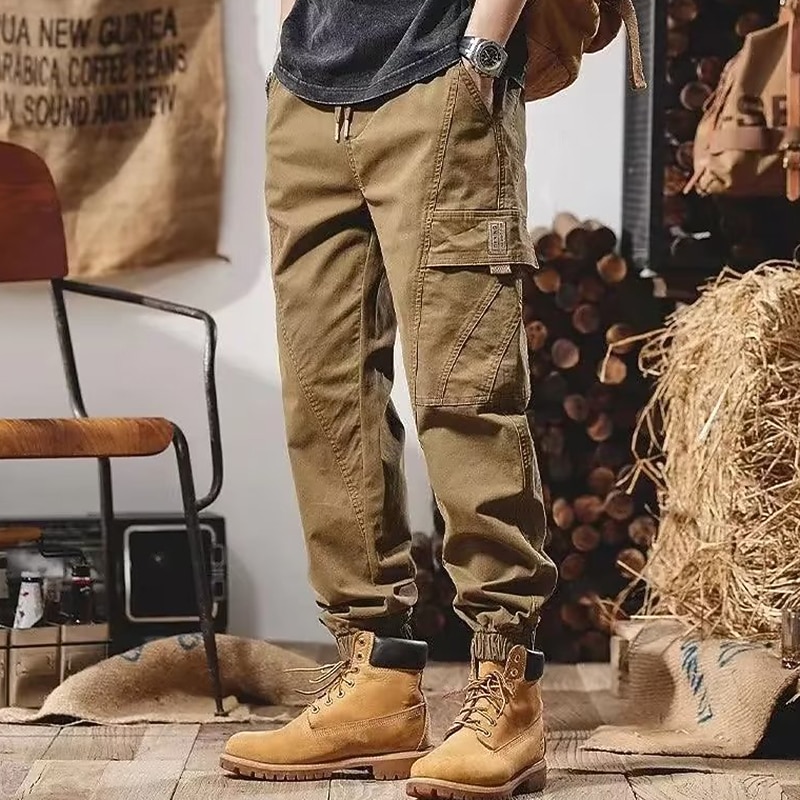 Men's Cargo Pants Cargo Trousers Techwear Pocket Drawstring Elastic Waist Plain Comfort Breathable Outdoor Daily Going out Fashion Casual Black Camel2