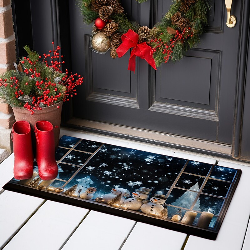 Christmas Decorations Snowman Blue Doormat Xmas Non-Slip Oil Proof Rug Indoor Outdoor Mat Bedroom Decor Bathroom Mat Entrance Rug Door Mat2