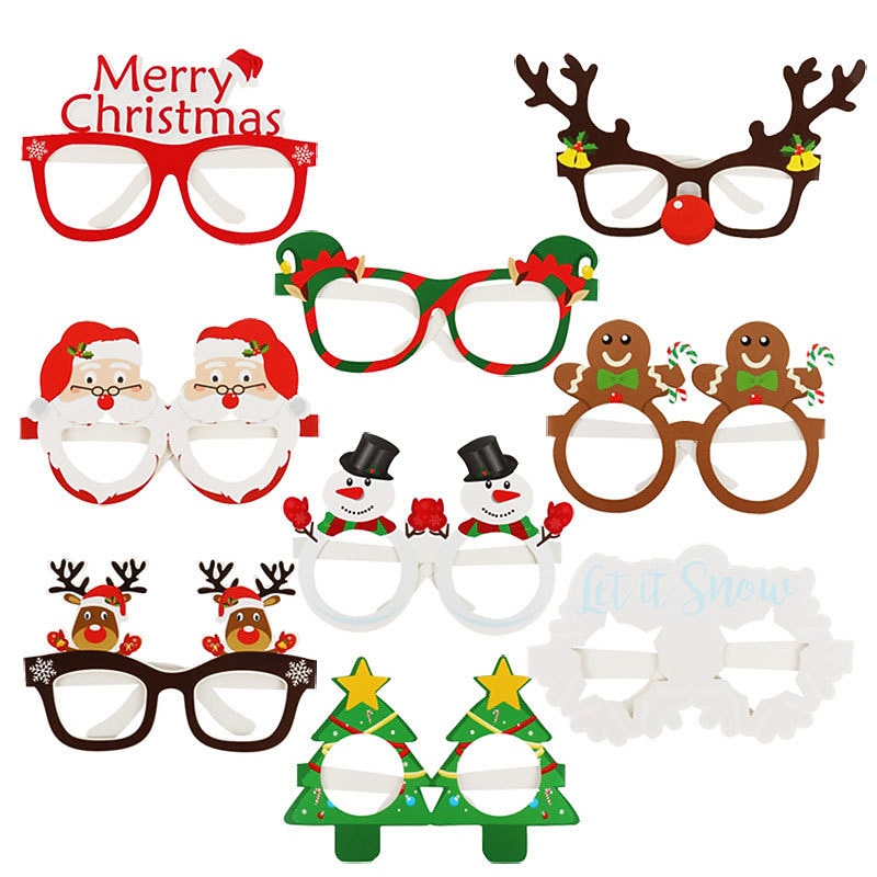 9pcs Christmas Santa Claus Snowman Christmas Tree 3D Paper Glasses Adult Children's Party Photography Props
