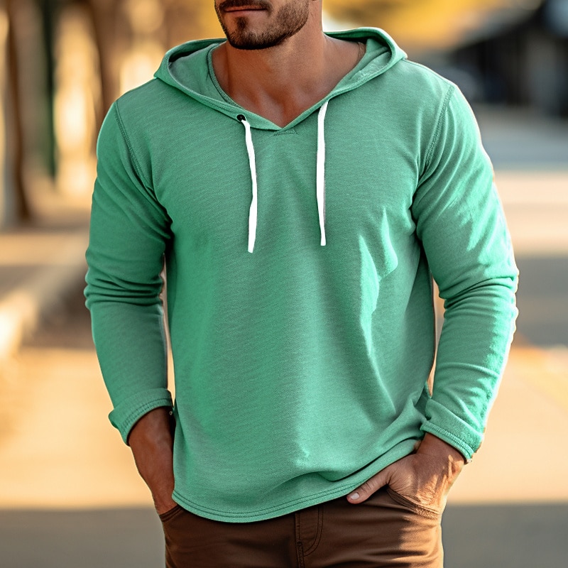 Men's T Shirt Tee Top Long Sleeve Shirt Long Sleeve Hooded Spring &  Fall Plain Fashion Designer Basic Vacation Street Going out Light Blue Brown Green Top Tee for Men4