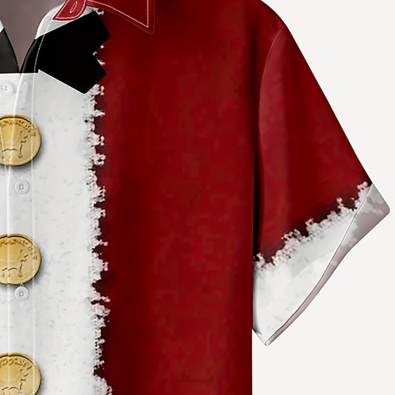 Christmas Men's Christmas Costume Hawaiian Shirt Santa Claus Casual Outdoor Street Casual Daily Fall Turndown Short Sleeve Burgundy S M L Shirt3