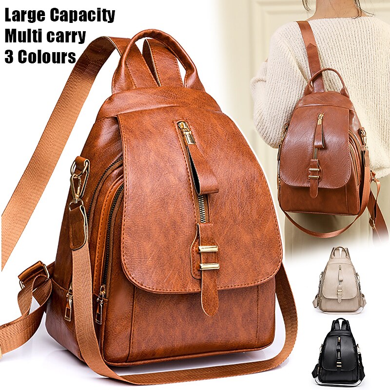 Women's Large Capacity Faux Leather Backpack – Multi-Carry Design with Adjustable Straps for Everyday, Travel, and Casual Use