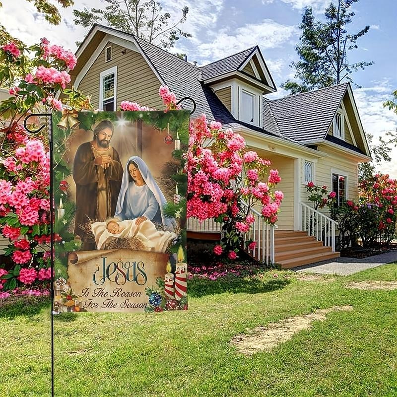 Jesus Is The Reason For The Season Garden Flag, Jesus Garden Flag Banner, Double Sided Jesus Vertical Flag for Outside, Farmhouse Yard Outdoor Christmas Decor2
