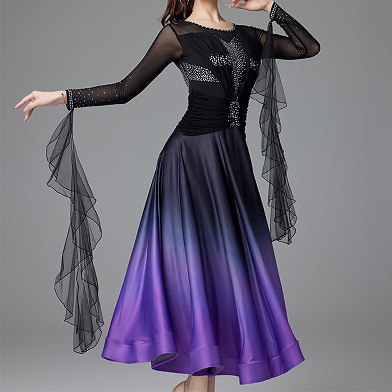 Ballroom Dance Dress Crystals / Rhinestones Women's Performance Daily Wear Long Sleeve Crystal Cotton2