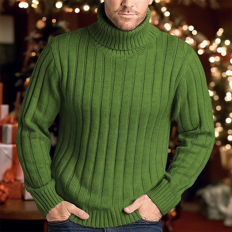 Men's Turtleneck Sweater Sweater Pullover Ribbed Knit Knitted Plain Turtleneck Keep Warm Modern Contemporary Xmas Daily Wear Clothing Apparel Fall & Winter Black White M L XL3