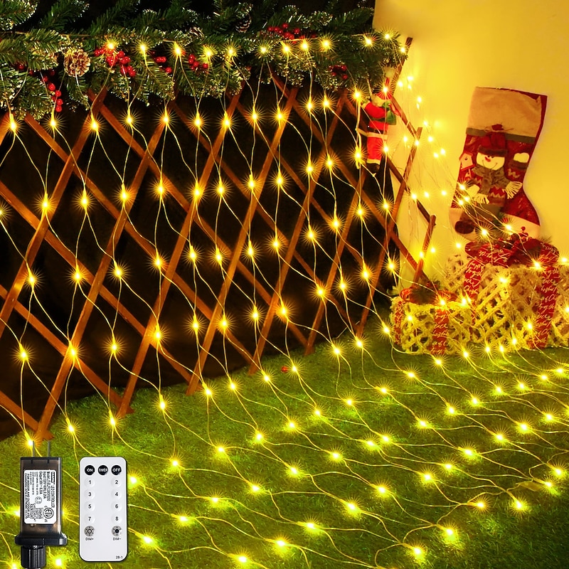Christmas Decorative Net Light Low Voltage Safety Plug 8 Function Remote Control Wedding Holiday Halloween Indoor and Outdoor Decoration 6 * 4m 672Led/3 * 2m 192Led/1.5 * 1.5m-96Led3