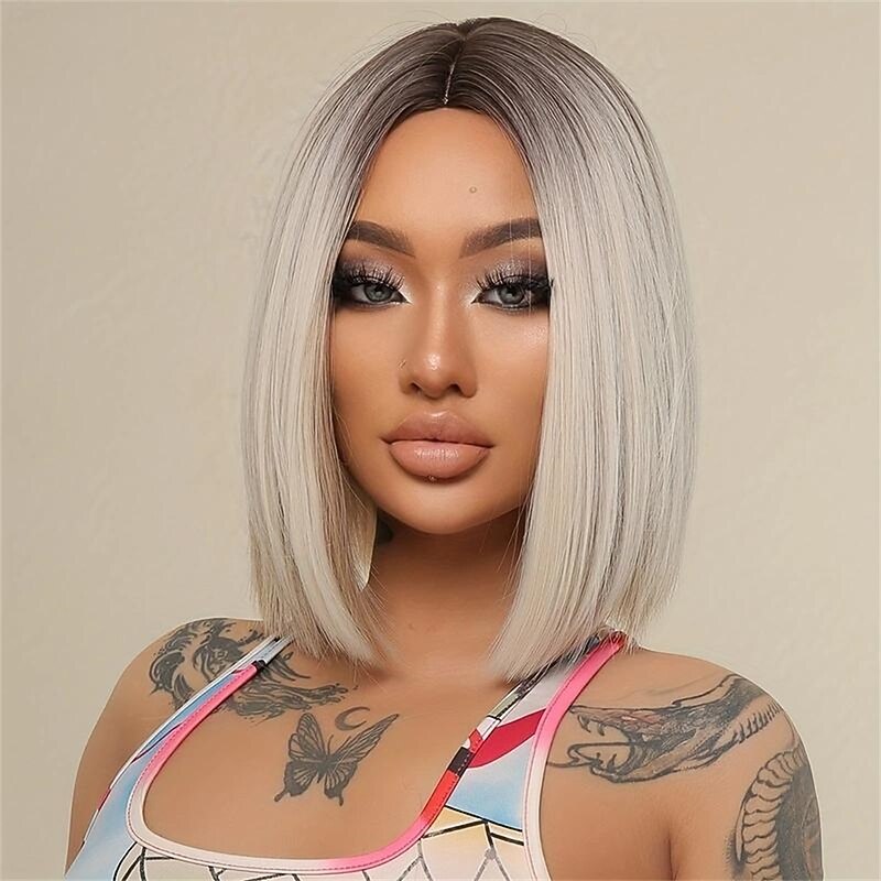 Ombre Bob Wig - Middle Part Synthetic Hair for Daily Cosplay, Parties, and Halloween Costumes Christmas Party Wigs2